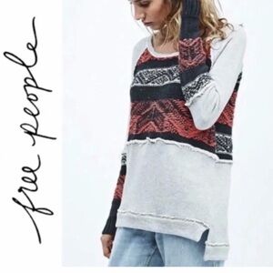 Free People Snow Angel Pullover Boho Aztec Sweater Black & Red  size medium